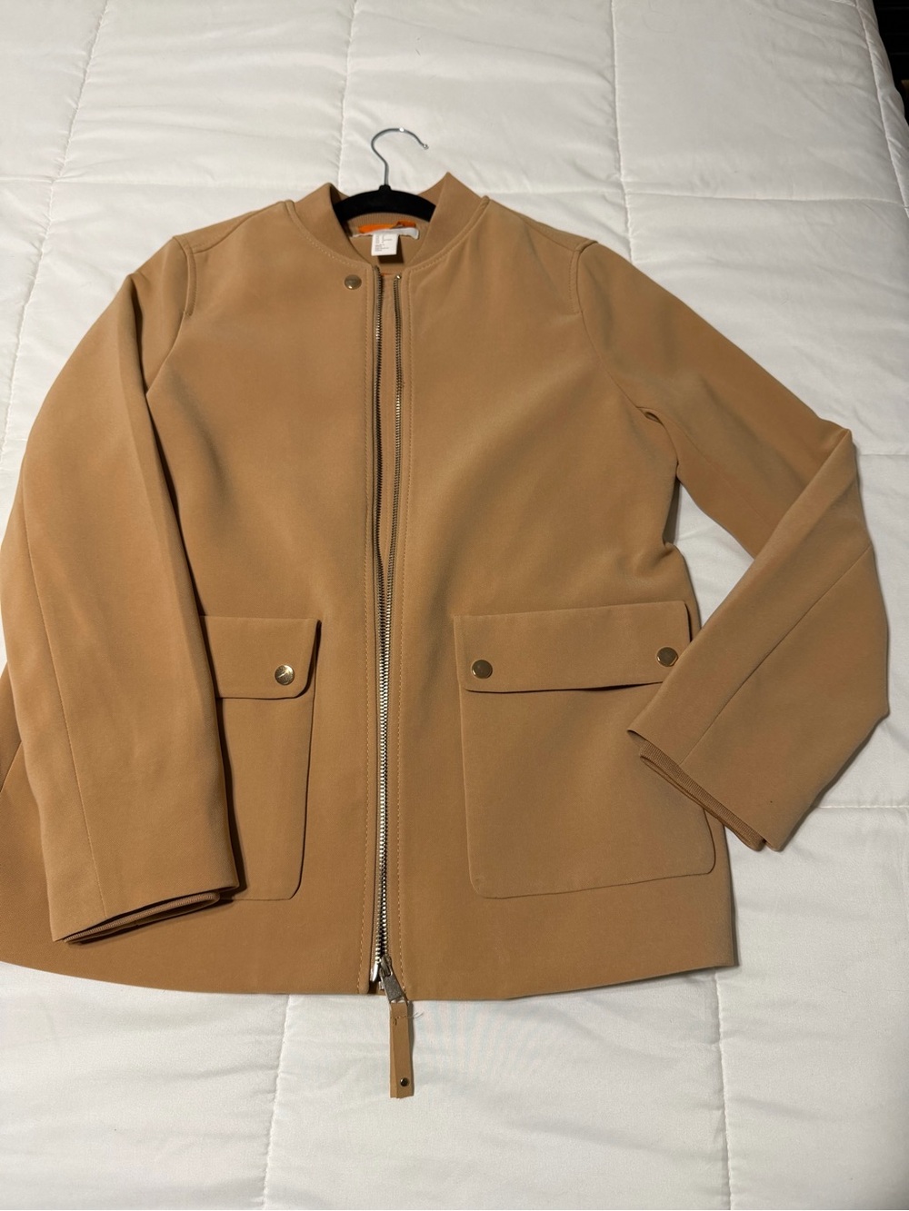 H&M Camel/Tan Bomber Jacket with Snap Pockets